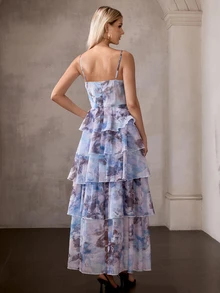 MOTF PREMIUM MULTI-LAYER RUFFLE HEM CAMI DRESS - Blue - View 7
