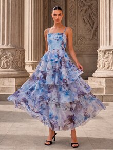 MOTF PREMIUM MULTI-LAYER RUFFLE HEM CAMI DRESS - Blue - View 3