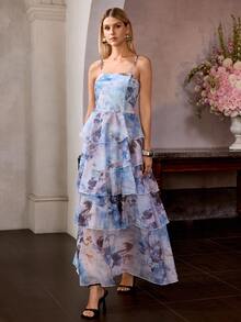 MOTF PREMIUM MULTI-LAYER RUFFLE HEM CAMI DRESS - Blue - View 5