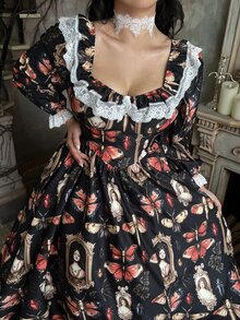 Lyrianda Plus Size Vintage Court Style Butterfly Print Dress Fall - Multicolor - View 8