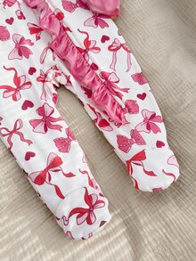 SHEIN Little Sleepies Pajamas For Newborn Baby, Viscose From Bamboo Baby Pajamas Cartoon Pattern Romper & Headband Set - Pink - View 6