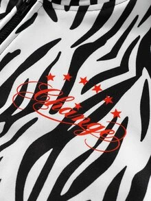 ROMWE MEN Men's Personalized Zebra Print Fur Hat Streetwear Hoodie Sweatshirt Set - White - View 5