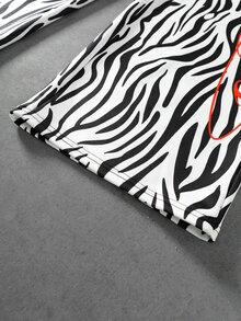ROMWE MEN Men's Personalized Zebra Print Fur Hat Streetwear Hoodie Sweatshirt Set - White - View 6
