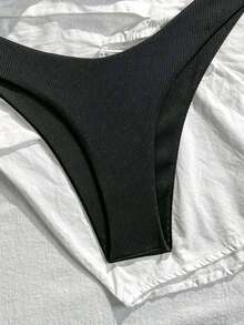 SHEIN Swim Summer Beach Rib Bikini Set Underwire Bra & High Cut Bottom 2 Piece Bathing Suit - Black - View 8