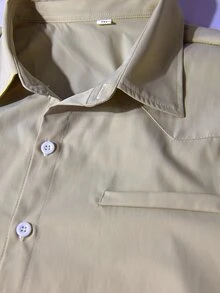Calvornis 男士秋季休閒百搭素色襯衫 - 卡其色 - 查看 5