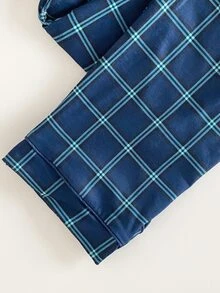 Boys' Simple Elegant Blue Plaid Casual Comfortable Long Sleeve Top And Pants 2 Pieces Set Loungewear - Blue - View 6