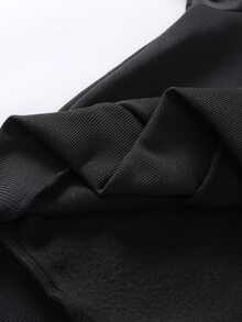 PAVTROS 男士黑色連帽衛衣，附口袋，雙層帽設計，同色3D毛巾刺繡字母，超寬鬆版型，衛衣布料，休閒舒適百搭，適合外出、通勤、街頭風、旅行、度假、日常穿著、哥德風 - 黑色 - 查看 6