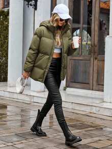 SHEIN Cottnline Women's Gray Hooded Padded Coat - Army Green - View 8