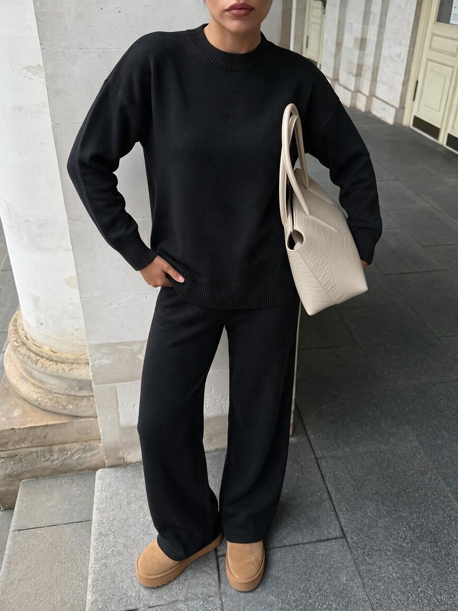 EURMUSE Women's Casual Solid Color Sweater & Pants 2 Pieces Set, Autumn/Winter