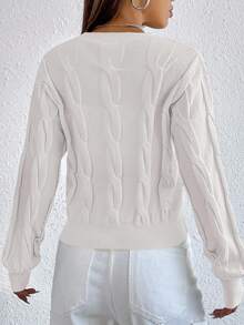 Cloudara Cable Knit Drop Shoulder Sweater - White - View 5