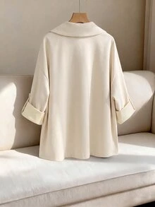 SHEIN LUNE CURVE Plus Size Women's Solid Color Lapel Casual Baggy Jacket Suede Fleece Suitable For Autumn/Winter Formal Office Going Out White - Apricot - View 2