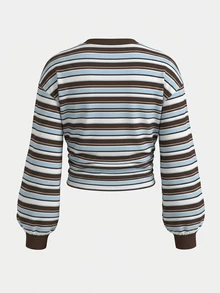 SHEIN Kids Tween Girl Tween Girls Tween Girl Fashion Elegant Casual Striped Pullover Autumn Sweatshirt - Multicolor - View 2