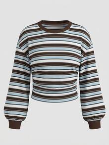 SHEIN Kids Tween Girl Tween Girls Tween Girl Fashion Elegant Casual Striped Pullover Autumn Sweatshirt - Multicolor - View 3