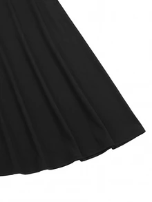 GlowEve CURVE Plus Size Women's Elegant Fashion Daily Commute Solid Color Patchwork Embroidered Mesh Waist-Cinching A-Line Dress With Cowl Neck Long Sleeves Fall - Black - View 7
