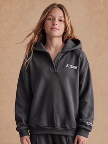SHEIN 秋冬女童連帽拉鍊夾克－街頭風混搭，保暖針織面料適合寒冷天氣，微寬鬆版型預留成長空間，適合上學與外出，瞬間變身活力少女！ - 深灰色 - 查看 2