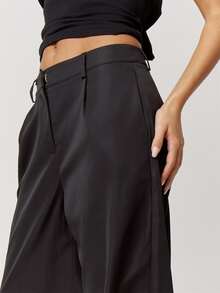Musera Petite Celana Panjang Hitam Model Lebar, Potongan Rapi, Cocok untuk Musim Gugur dan Musim Dingin, Sehari-hari, Pergi Keluar, dan Acara Khusus. - Hitam - View 2