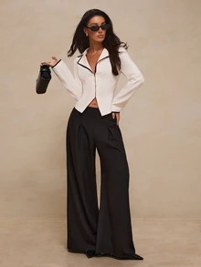 Glamine Contrast Color Decor Romantic Elegant Lapel Women's Jacket, Suitable For Beach Vacation, Casual, Business Commute, Valentine's Day Date And Gathering - Apricot - View 3