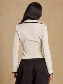 Glamine Contrast Color Decor Romantic Elegant Lapel Women's Jacket, Suitable For Beach Vacation, Casual, Business Commute, Valentine's Day Date And Gathering - Apricot - View 7