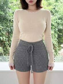 FRIFUL Women's Casual Versatile Knit Shorts - Grey - View 4