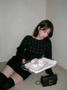 FRIFUL 女款水鑽不對稱單肩休閒性感優雅日常針織洋裝，黑色，適合秋季夜生活、晚餐約會之夜 - 黑色 - 查看 6