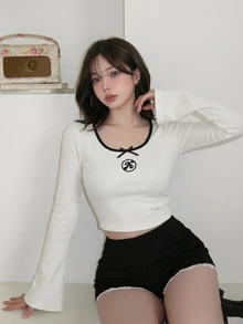 FRIFUL Women's Casual Graphic Versatile Long Sleeve T-Shirt, Autumn Everyday School White - White - View 2