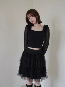 FRIFUL Women's Solid Color Fitted Versatile Long Sleeve T-Shirt For Daily Wear Date Everyday Black Autumn Romantic Elegant - Black - View 4