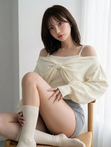 FRIFUL Women's Solid Color Casual Versatile Daily Wear Long Sleeve Sweater - Apricot - View 1