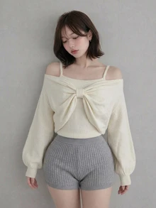 FRIFUL Women's Solid Color Casual Versatile Daily Wear Long Sleeve Sweater - Apricot - View 4