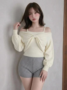 FRIFUL Women's Solid Color Casual Versatile Daily Wear Long Sleeve Sweater - Apricot - View 5