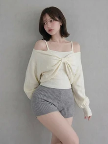 FRIFUL Women's Solid Color Casual Versatile Daily Wear Long Sleeve Sweater - Apricot - View 3