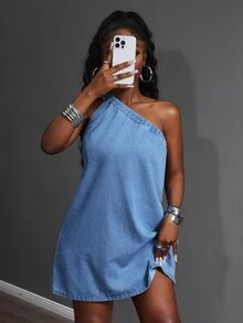 Slaydiva Casual Elegant Denim Dress For Women - Blue - View 6