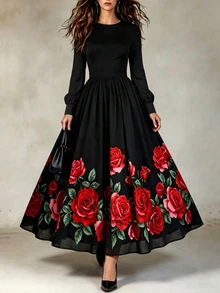Celisse Fall Clothes FOR WomenWomen's Elegant Floral Print Dress - Multicolor - View 1