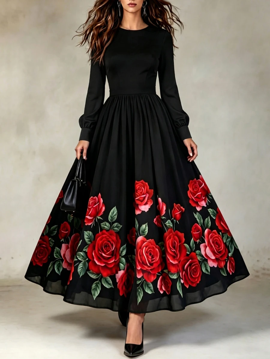 Celisse Fall Clothes FOR WomenWomen's Elegant Floral Print Dress - Multicolor - View 1