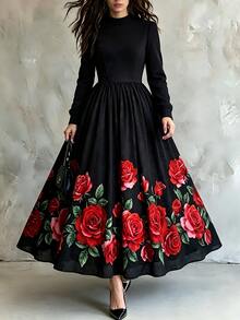 Celisse Fall Clothes FOR WomenWomen's Elegant Floral Print Dress - Multicolor - View 4