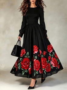 Celisse Fall Clothes FOR WomenWomen's Elegant Floral Print Dress - Multicolor - View 3