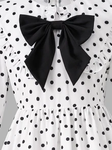 SHEIN Tween Girl Woven Polka Dot Collar 3D Contrast Color Bow Casual Dress - Multicolor - View 7