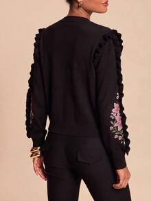 Travachic Women's Floral Pattern Casual Daily Outing Cardigan - Black - View 2