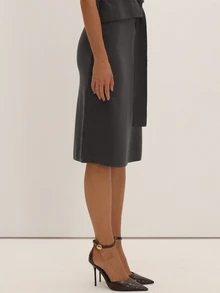 MUSEYN Brown Knit Midi Skirt Versatile Lounge Everyday Date Night Chic New Season Fall - Dark Grey - View 3
