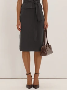 MUSEYN Brown Knit Midi Skirt Versatile Lounge Everyday Date Night Chic New Season Fall - Dark Grey - View 2