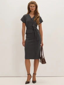 MUSEYN Brown Knit Midi Skirt Versatile Lounge Everyday Date Night Chic New Season Fall - Dark Grey - View 1