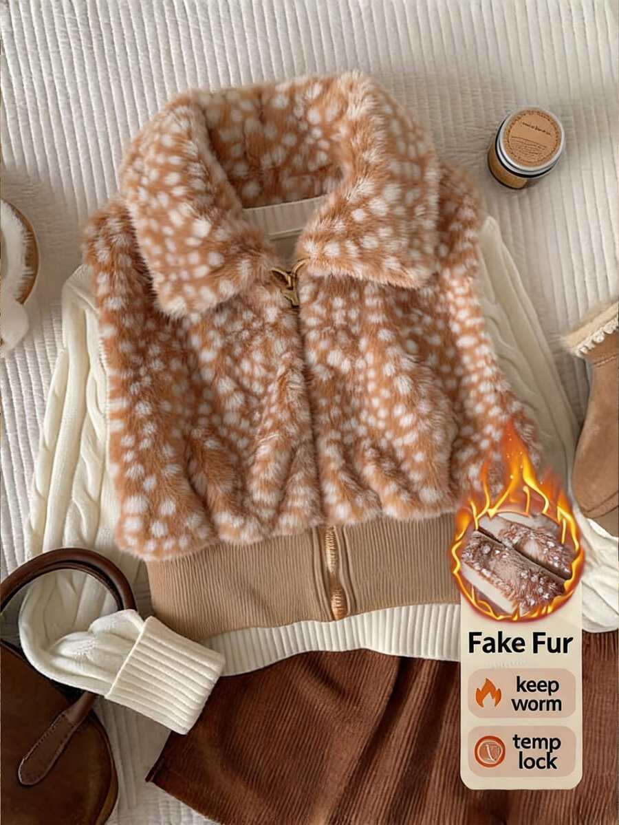Comfortcana Jaket Rompi Bulu Palsu Wanita Warna Polos dengan Ritsleting Depan untuk Musim Gugur/Dingin, Sehari-hari dan Kencan Malam, Putih Elegan - MultiWarna - View 1