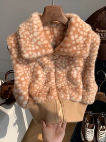 Comfortcana Jaket Rompi Bulu Palsu Wanita Warna Polos dengan Ritsleting Depan untuk Musim Gugur/Dingin, Sehari-hari dan Kencan Malam, Putih Elegan - MultiWarna - View 6