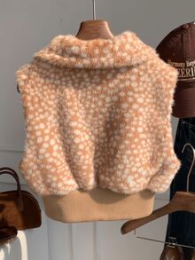 Comfortcana Jaket Rompi Bulu Palsu Wanita Warna Polos dengan Ritsleting Depan untuk Musim Gugur/Dingin, Sehari-hari dan Kencan Malam, Putih Elegan - MultiWarna - View 2