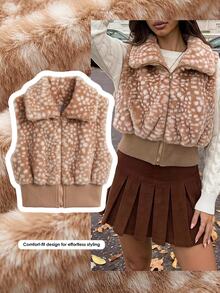Comfortcana Jaket Rompi Bulu Palsu Wanita Warna Polos dengan Ritsleting Depan untuk Musim Gugur/Dingin, Sehari-hari dan Kencan Malam, Putih Elegan - MultiWarna - View 7