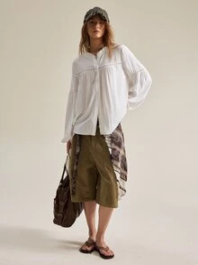 SHEIN Blus Wanita Terbaru Musim Gugur/Dingin, Blus Lengan Lentera Putih Berenda Prancis dengan Hiasan Renda, Gaya Bohemian Romantis dan Bebas, Liburan Putih Musim Gugur Boho - Putih - View 7