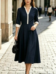 RosyDaze Fall/Winter Dress Festival Outfits Party Going Out Graduation Civil Brunch Elegant Casual Formal Holiday Business Napoleon Fairy Ruffle Dress - Navy Blue - View 1