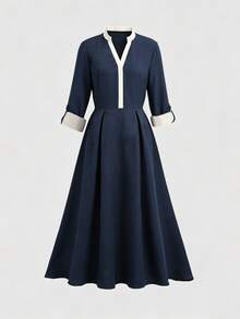 RosyDaze Fall/Winter Dress Festival Outfits Party Going Out Graduation Civil Brunch Elegant Casual Formal Holiday Business Napoleon Fairy Ruffle Dress - Navy Blue - View 3