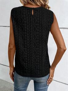 SHEIN Women's Lace Patchwork Casual Versatile Daily Wear Top - Black - View 2