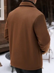 Manfinity CasualCool Men's Wool Blend Lapel Jacket, Frog Button Decor, Zipper Closure, Casual Everyday Outerwear For Autumn/Winter, Brown - Brown - View 2