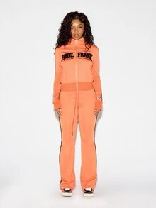 SUMWON X PAUL FRANK SUMWON WOMEN Winter Essentials California Flared Jogger Pants With Bold Logo Applique Back Print And Contrast Side Stripe Detail Autumn Warm Cozy - Orange - View 3
